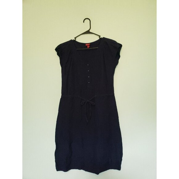 Merona Dresses & Skirts - Merona Womens 6 Dress Short Sleeve Waist Tie Half Button Linen Rayon Blue V Neck